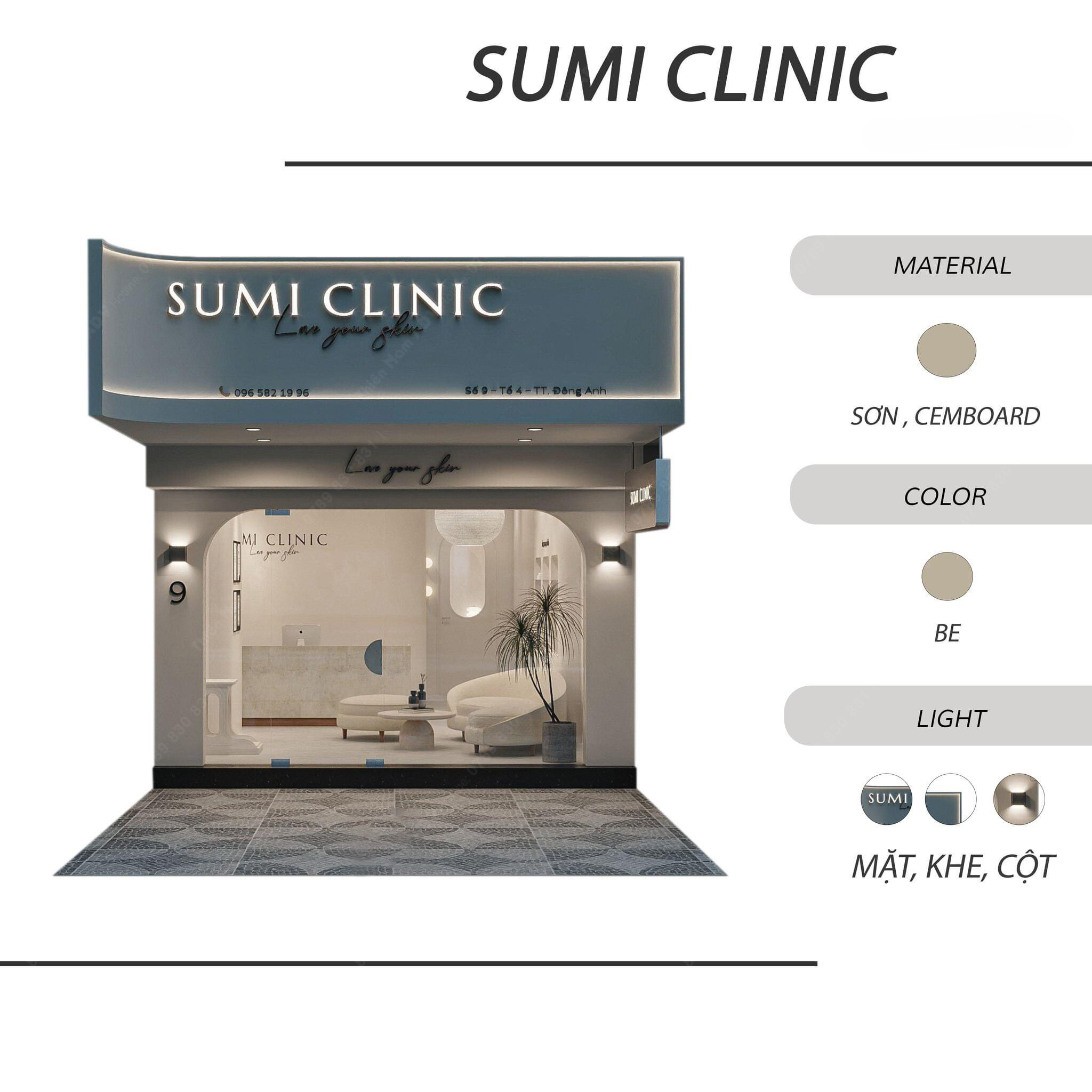 Thiết kế bảng hiệu phòng khám Sumi hiện đại, sang trọng