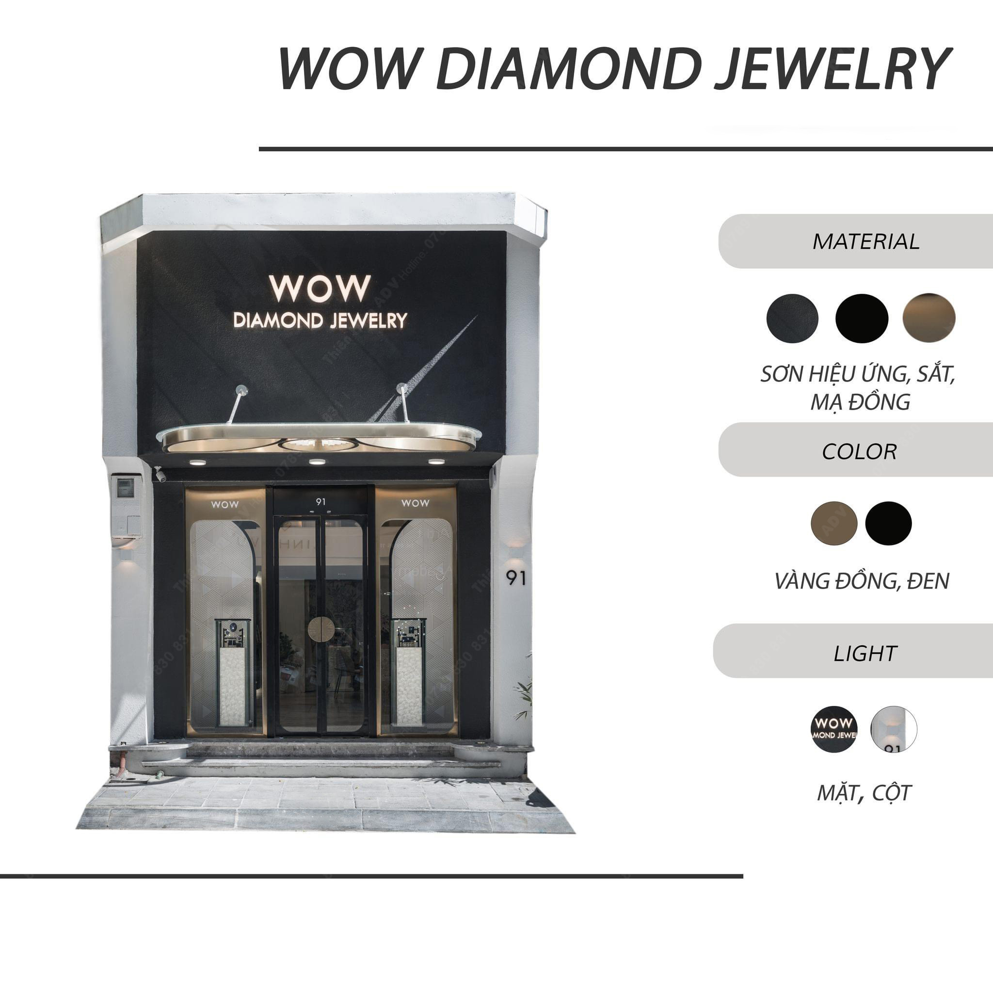 Thiết kế bảng hiệu cửa hàng trang sức kim cương WOW sang trọng, đẳng cấp